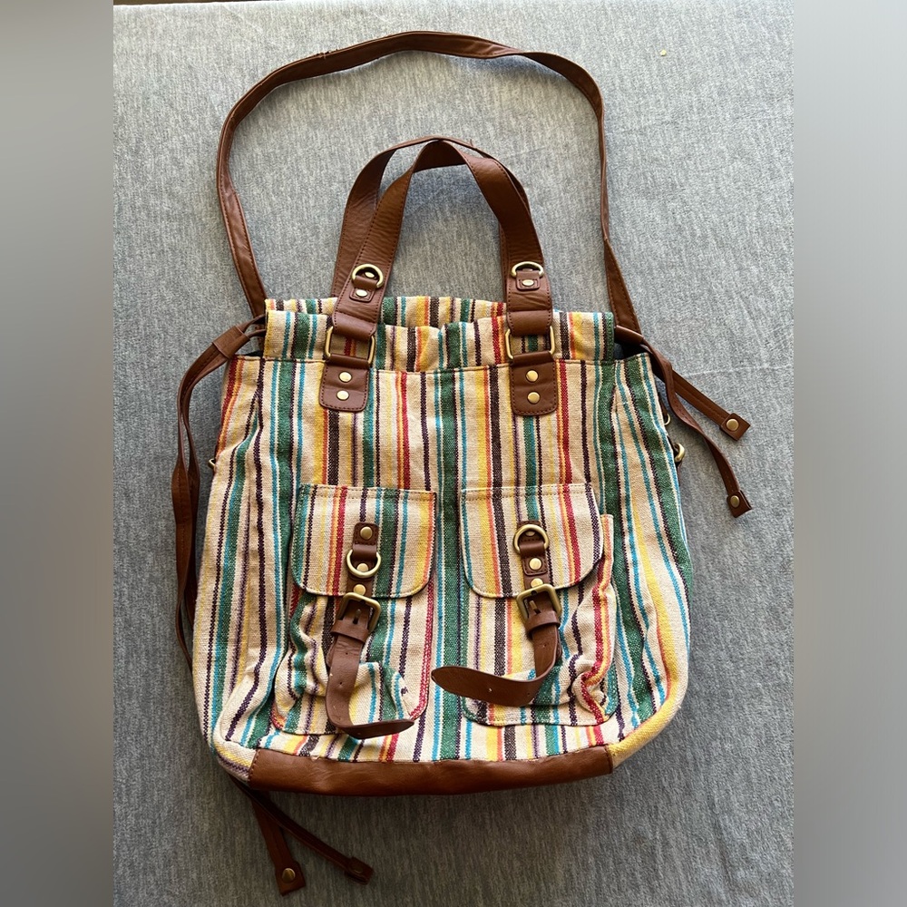 Olivia +Joy shoulder bag purse tote bag large cinch stripes travel buckle casual